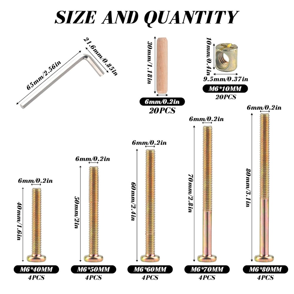 M6x40/50/60/70/80mm Crib Screw - Furniture Hardware Barrel Nut ulasan dan harga